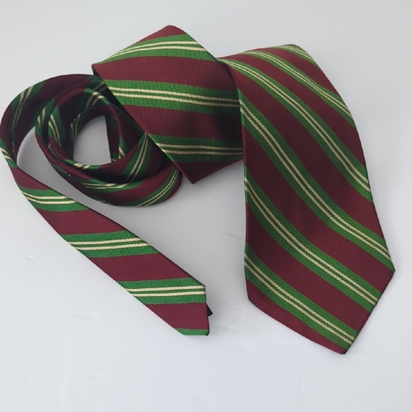 Polo Ralph Lauren Silk Tie Hand Made USA Striped Burgundy Green VTG 90s - Picture 1 of 11